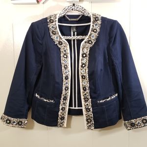 Navy Blue Embellished 3/4 Sleeve Cotton Jacket 2